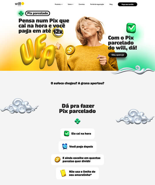 imagem pagina pix parcelado will bank